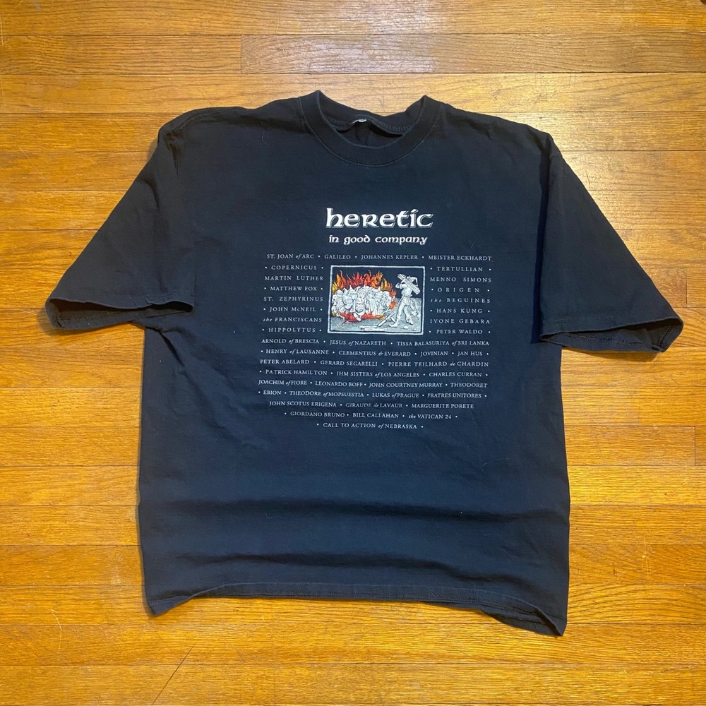 Heretic‎ In Good Company Black Graphic T-Shirt Mens Medium Martin Luther Jesus